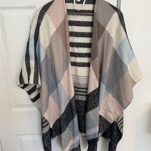 Target Women's Plaid Open-Front Knit Wrap in Blush, Light Blue & Gray